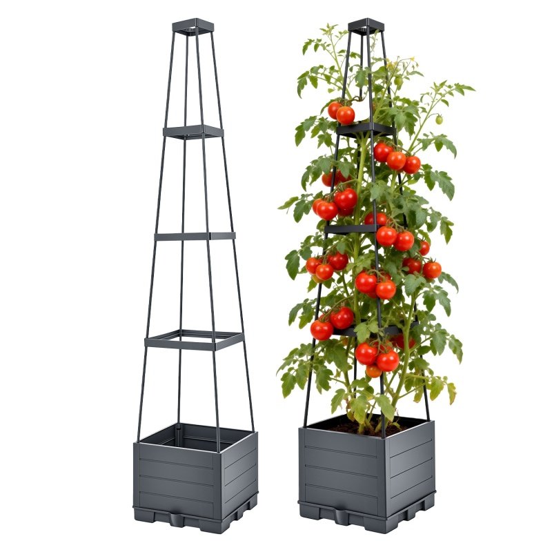 2Pack Raised Garden Bed Boxes With Trellis 56in Tomato Self-Watering Planter Box Indoor Outdoor With 4 Adjustable Heights 10 Clips 65FT Ties For Climb