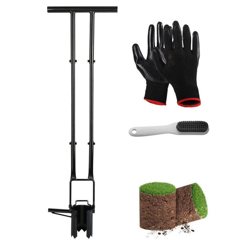 1Set 5 In 1 Bulb Planter Tool Long Handle Gardening Bulb Transplanter With Gloves Brush Serrated Base Dual Pedal Digging Holes To Plant Tulips Iris Da