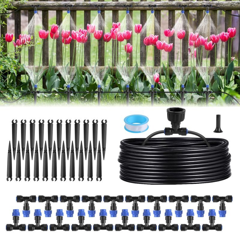 75FT Mist Drip Irrigation System With Adjustable Misting Nozzle Quick Connect Automatic Garden Watering System For Garden Lawn Patio Flower Bed