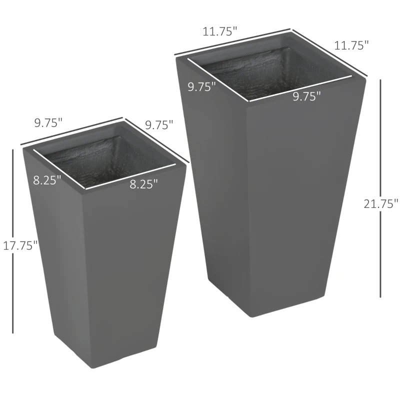 2-Pack Outdoor Planter Set, Flower Pots With Drainage Holes, Durable & Stackable Plant Pot, 22in & 18in, For Porch, Entryway, Patio, Yard, Garden, Gra