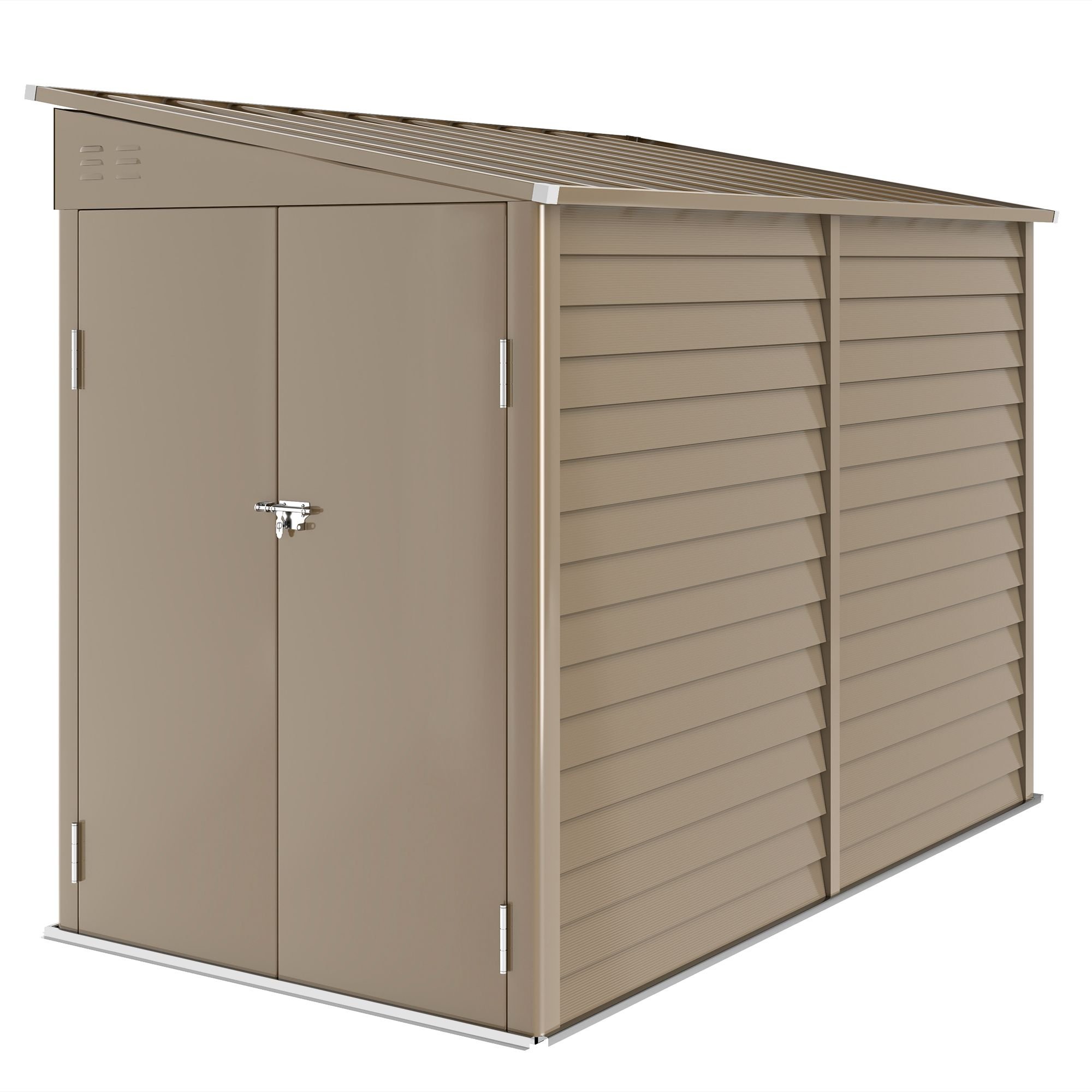 4.6' x 9' Outdoor Storage Shed, Lean to Garden Shed with Foundation Kit, Lockable Doors and Gloves for Patio, Lawn, Brown