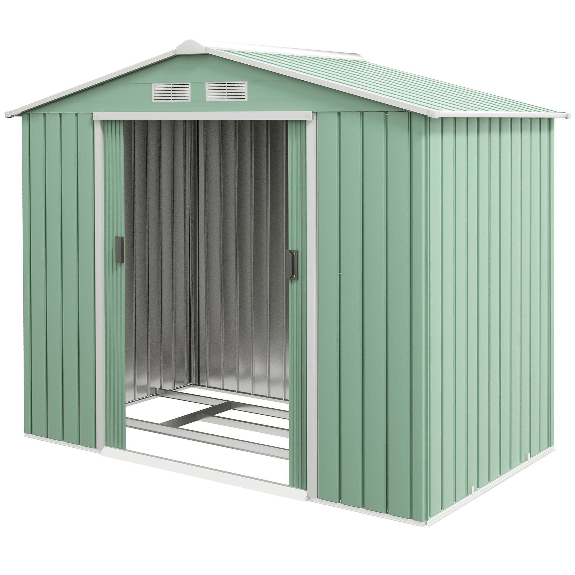 7' x 4' Outdoor Storage Shed, Garden Tool House with Foundation, Vents & Sliding Doors for Backyard Patio Lawn, Light Green