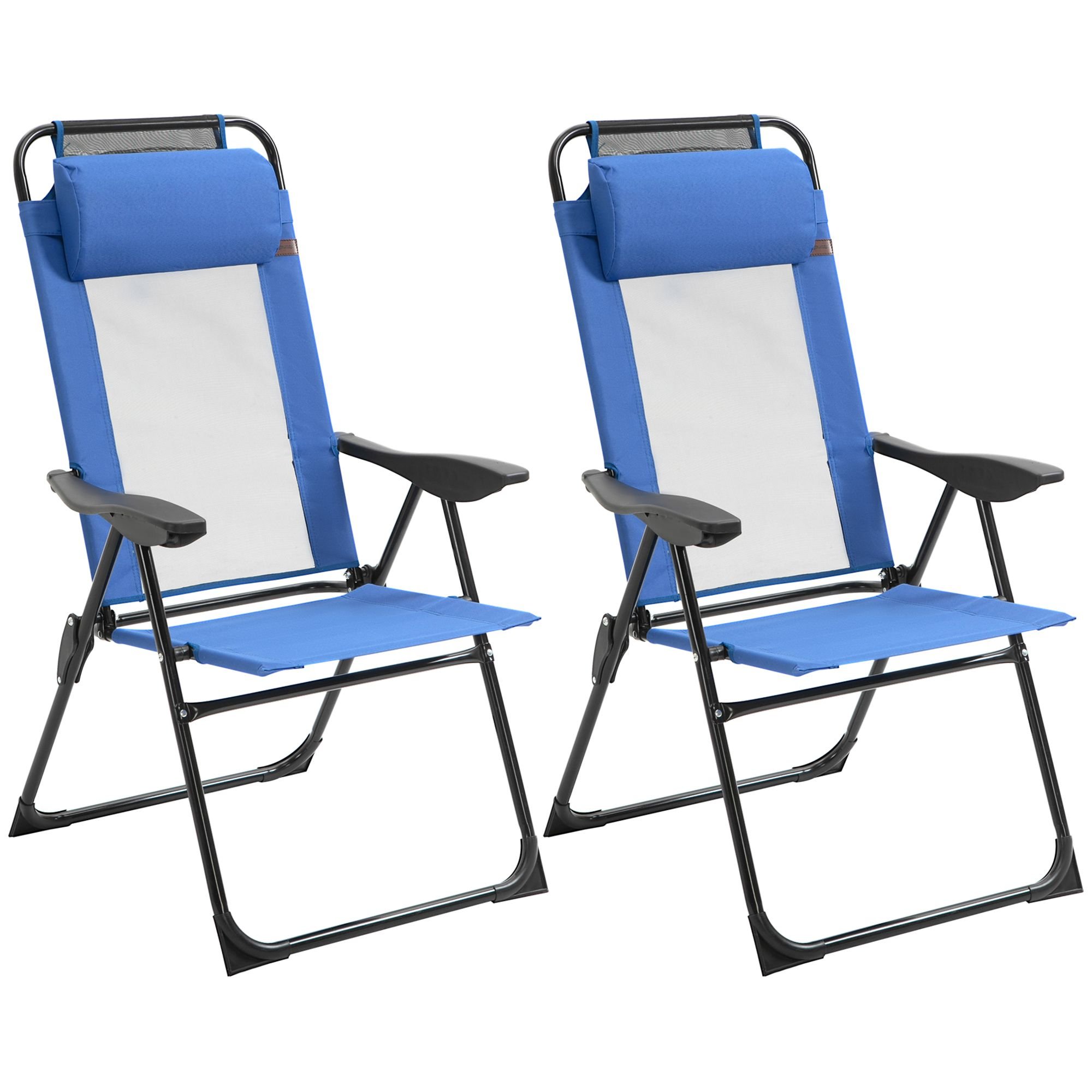 Portable Folding Recliner Set of 2 Outdoor Patio Chaise Lounge Chair Adjustable Backrest Blue