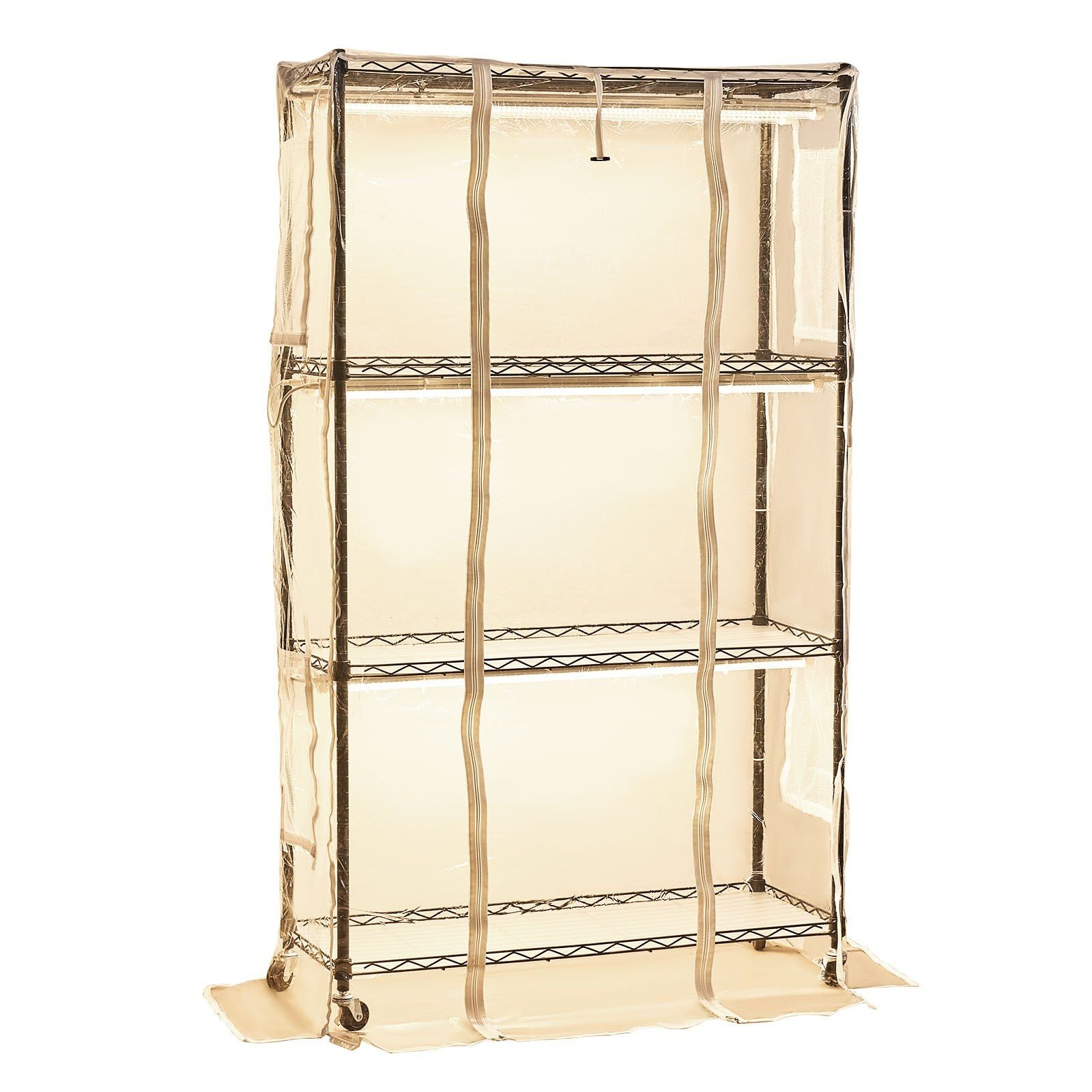 VEVOR Indoor Greenhouse with Grow Light, 59 in Tall 4-Tier Plant Stand with Clear Cover, Timer & Hygrometer, 180W Full Spectrum Grow Lights