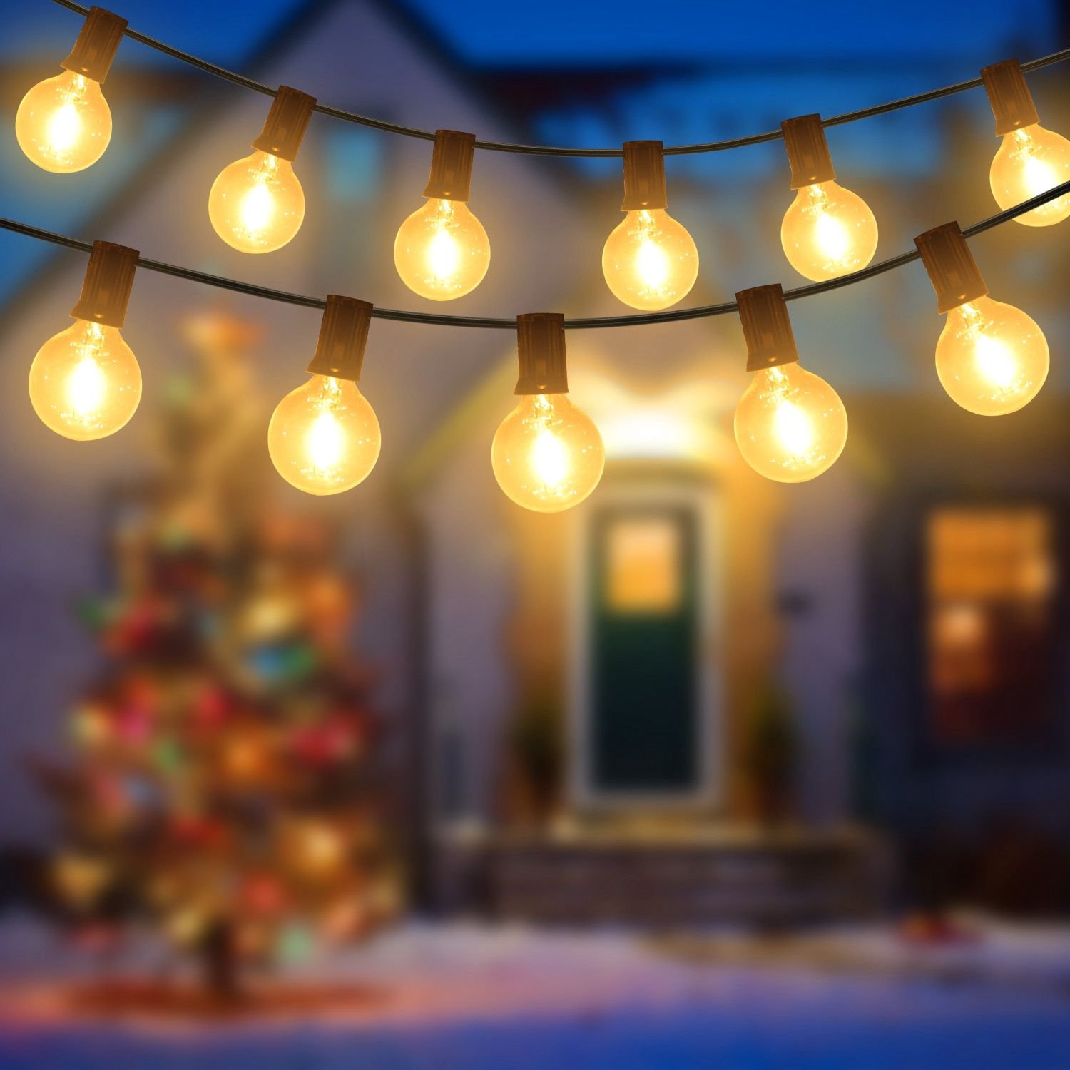25FT/50FT Options - 1Pc Outdoor Globe String Lights Decorative Patio Lights Ball Fairy String Lamps with 25Pcs Bulbs for Garden Lawn Patio Cafe P