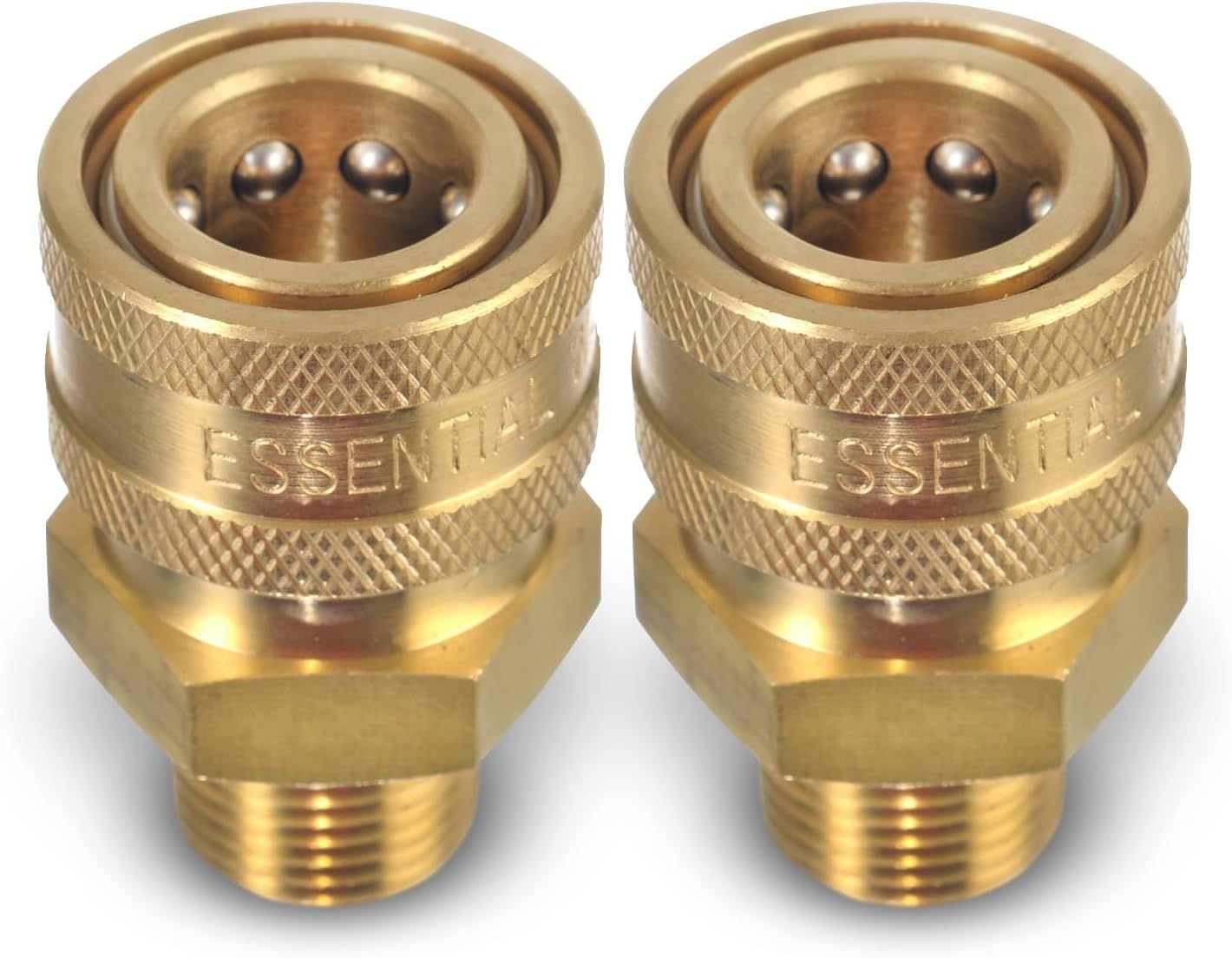 ESSENTIAL WASHER Brass 3/8" Female Quick Connect Fittings To Male NPT - Pressure Washer Couplers, 4200 PSI, 2 Pack