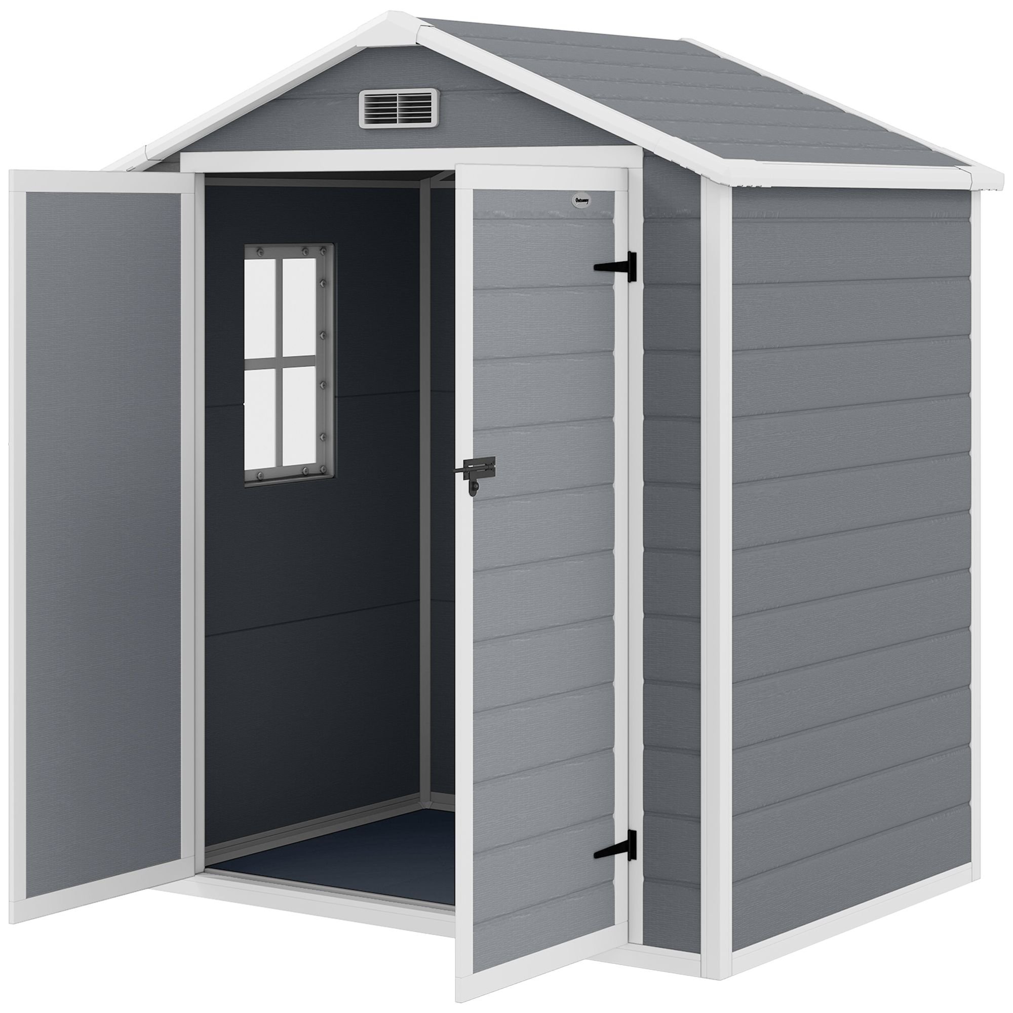 6x4.5 Outdoor Storage Shed, Lockable Tool Shed with Double Doors, Vent and Window for Garden, Cottage Style, Family Use, Gray