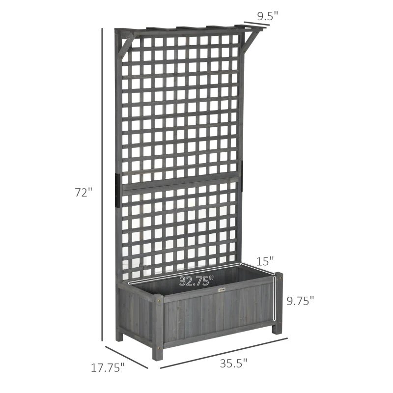 Wood Planter With Trellis For Vine Climbing, Raised Garden Bed, Privacy Screen For Backyard, Patio, Dark Gray