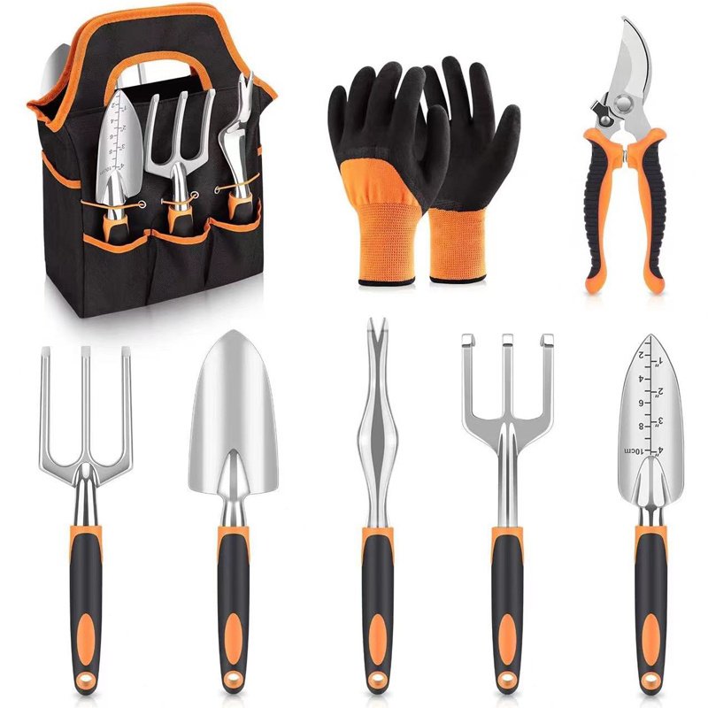 Garden Tools Set, 8 Piece Gardening Tools Set With Non Slip Ergonomic Handle, Heavy Duty Garden Tool Set With Storage Bag, Gardening Kit For Women, Ga (Option: Orange)