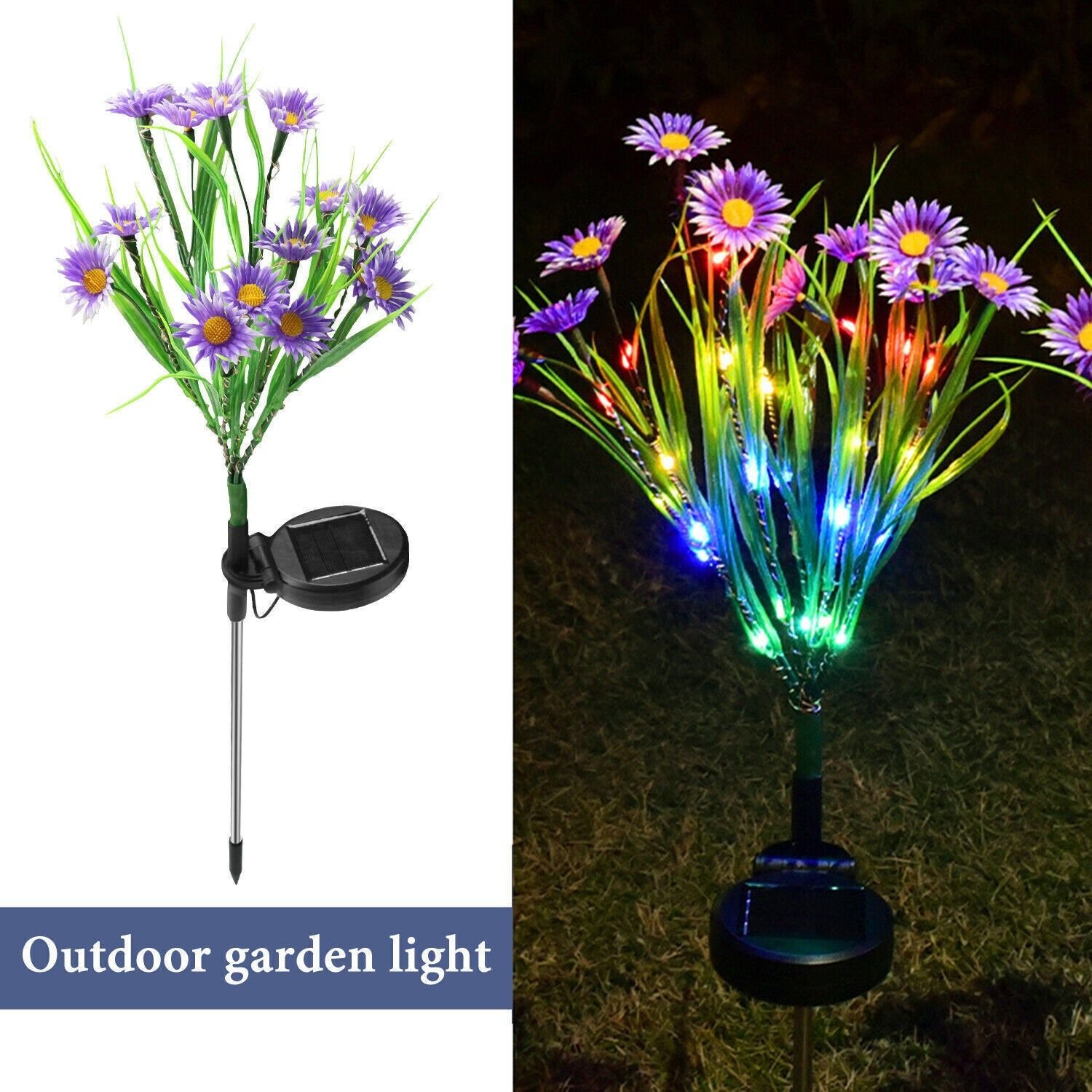 Solar Garden Lights LED Flower Stake Lamp Outdoor Yard Waterproof Patio Decor (Package: 2 Pack, Color: Purple)