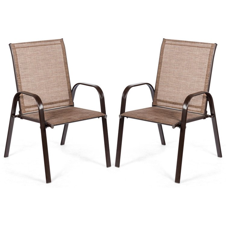 2 Pieces Patio Outdoor Dining Chair with Armrest (Color: Brown)