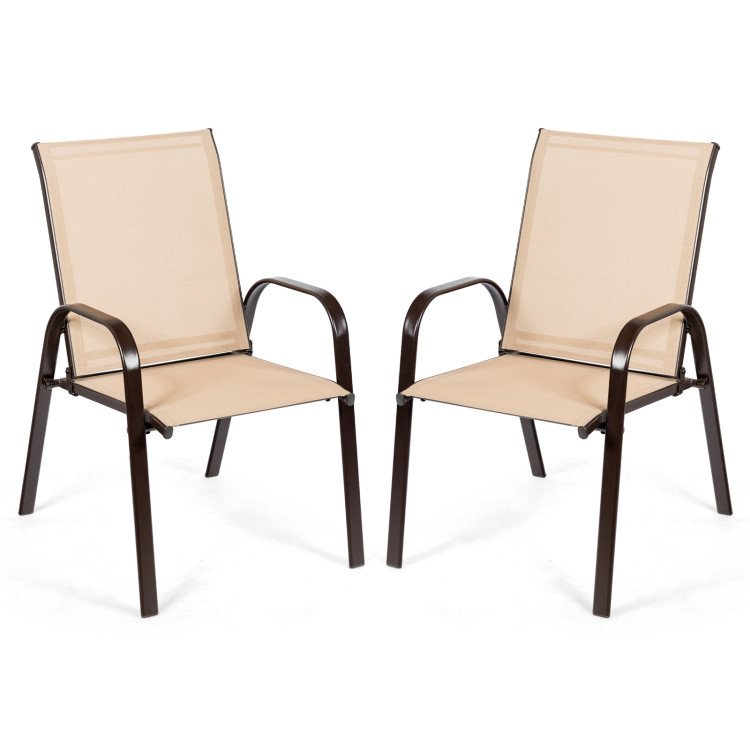2 Pieces Patio Outdoor Dining Chair with Armrest (Color: Beige)