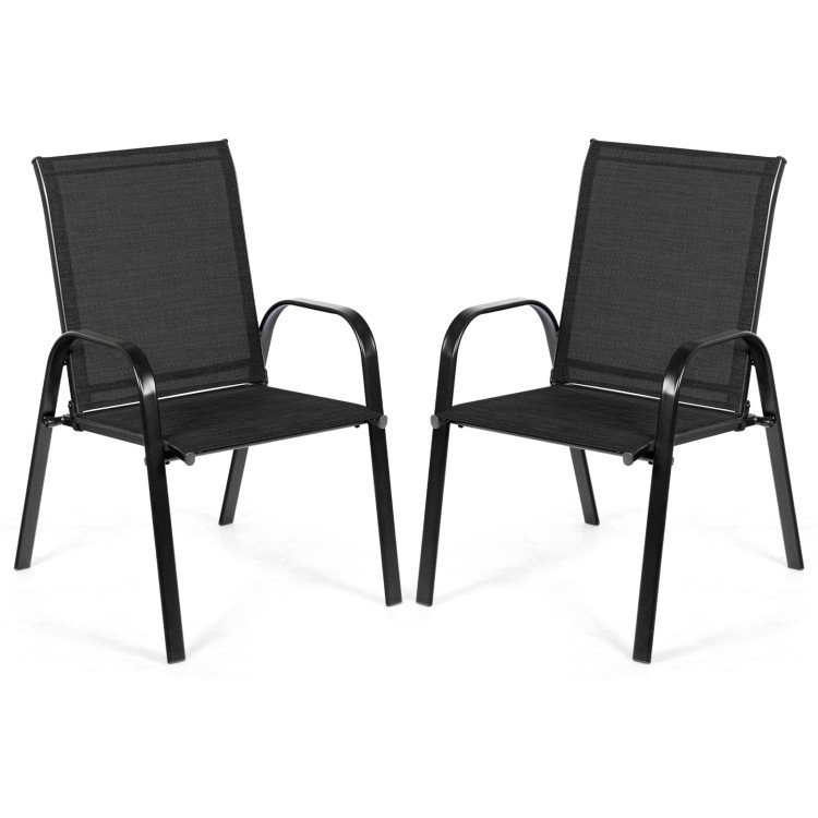 2 Pieces Patio Outdoor Dining Chair with Armrest (Color: Black)
