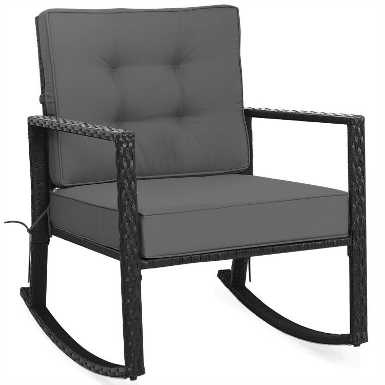 1PC Patio Rattan Rocker Outdoor Glider Rocking Chair Cushion Lawn (Color: Gray)