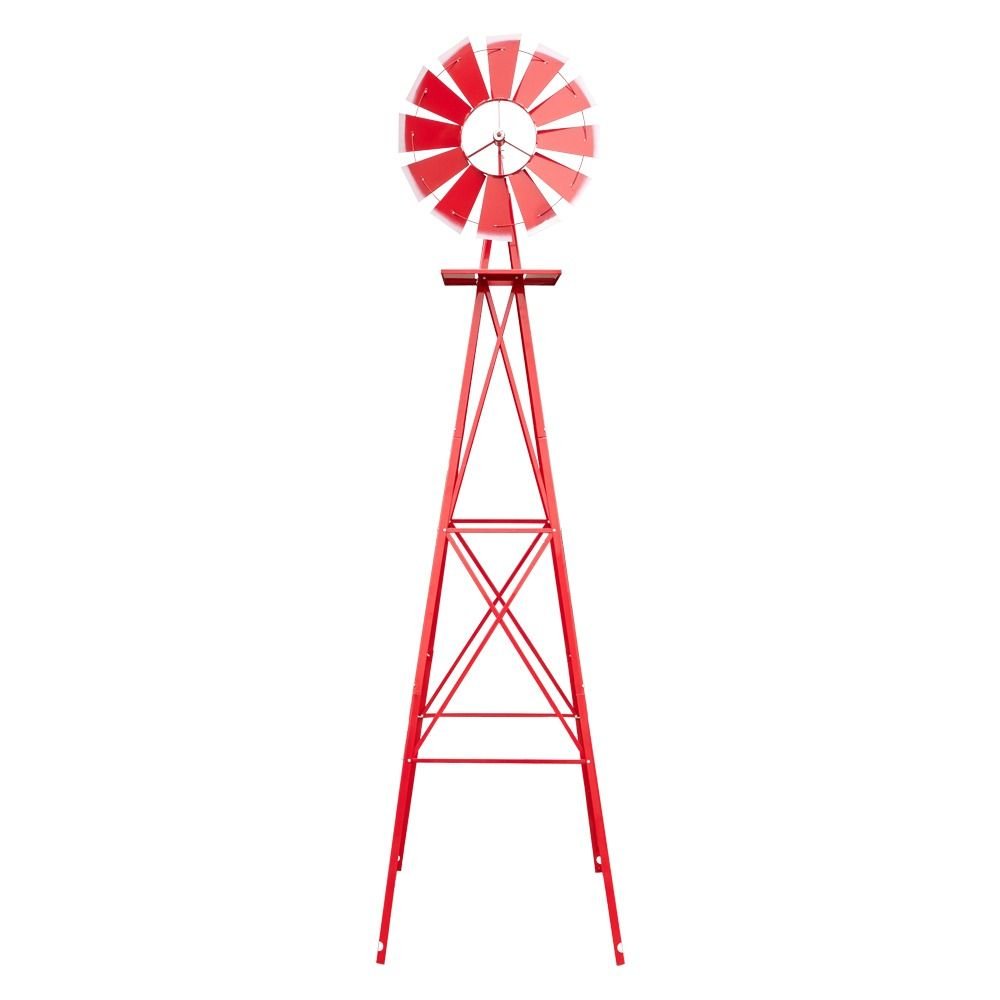 Assorted windmills 8 feet green with weathervane 4 legs vertical windmill rotatable windmill iron garden decoration garden tools (Color: Red)
