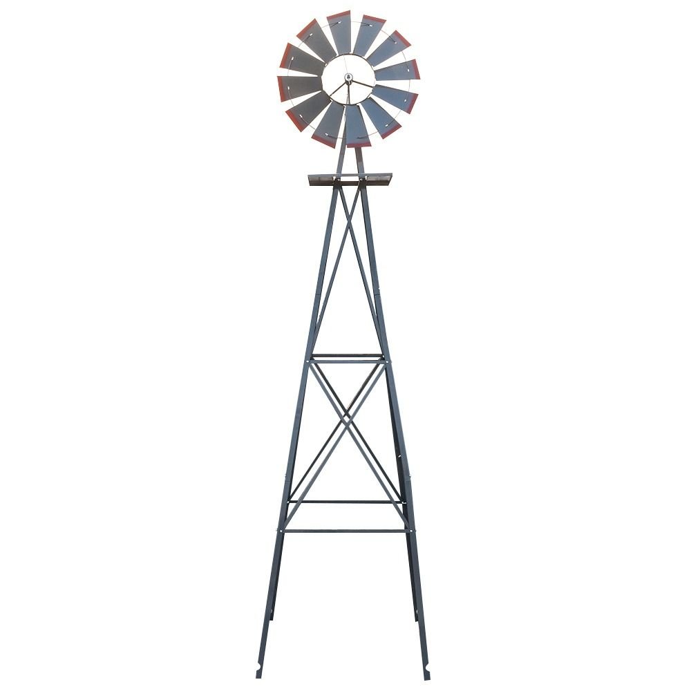 Assorted windmills 8 feet green with weathervane 4 legs vertical windmill rotatable windmill iron garden decoration garden tools (Color: Ash and Red)