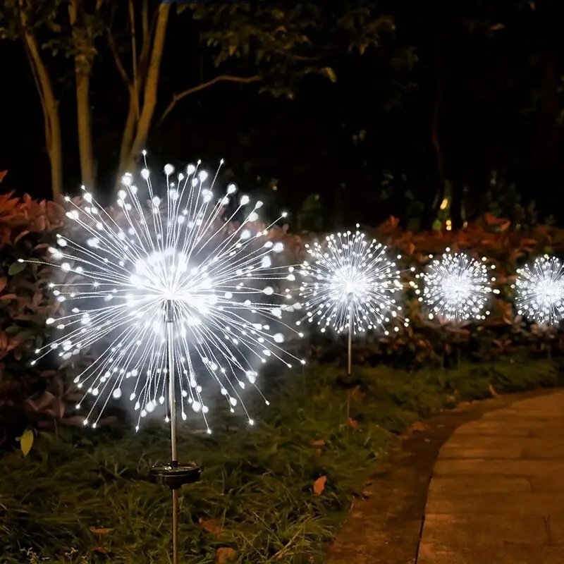 120 LED Solar Fireworks Lights, Starburst Fairy Lights with 8 Lighting Modes, IP4X, Solar Powered Pathway Lights for Patio, Yard (Color: White)