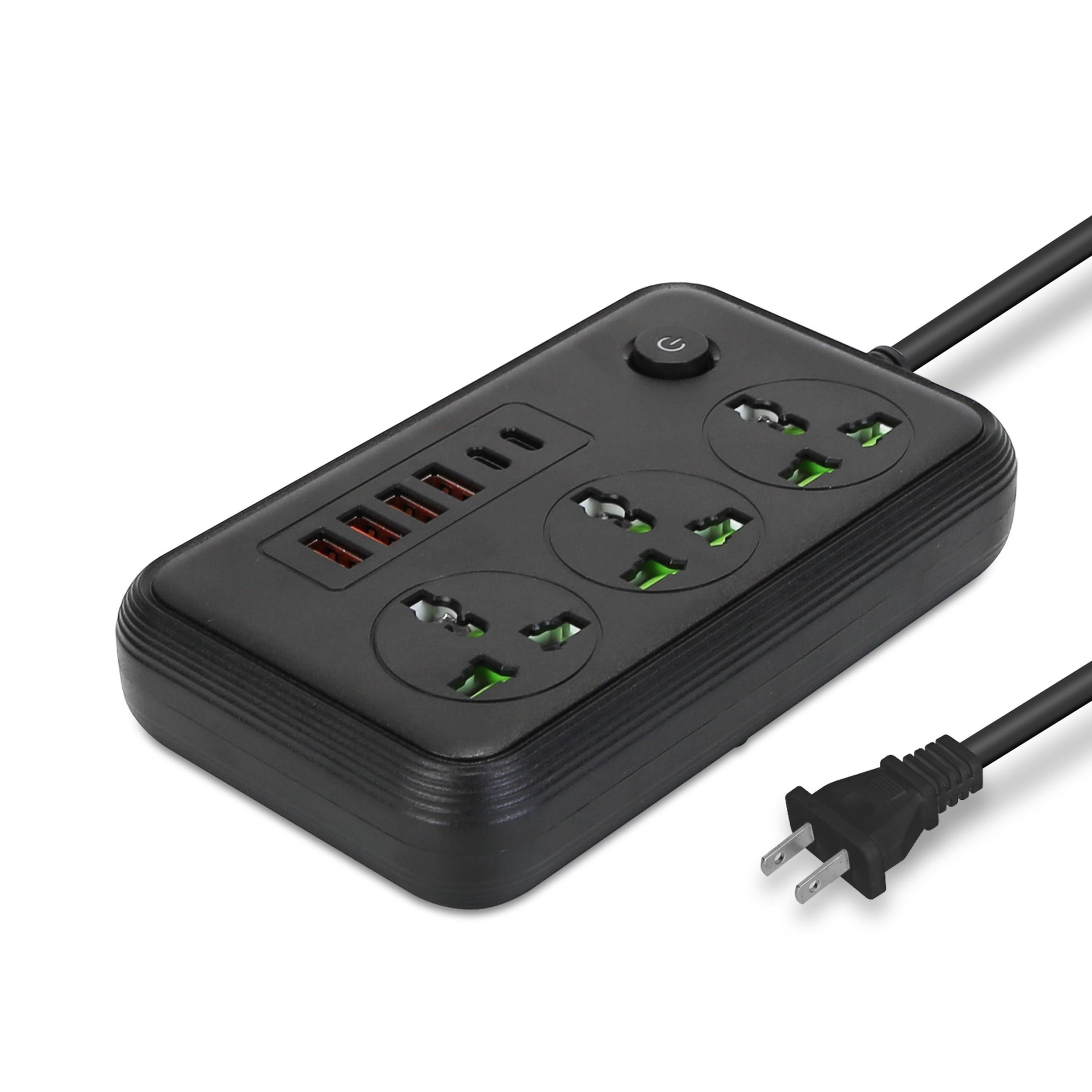 Power Strip with 5.9FT Extension Cord 3 AC Outlets and 4 USB A Ports 2 USB C Port 2500W Wall Mount Outlet Extender for Home Office Dorm Travel (Color: Black, size: 9-port)