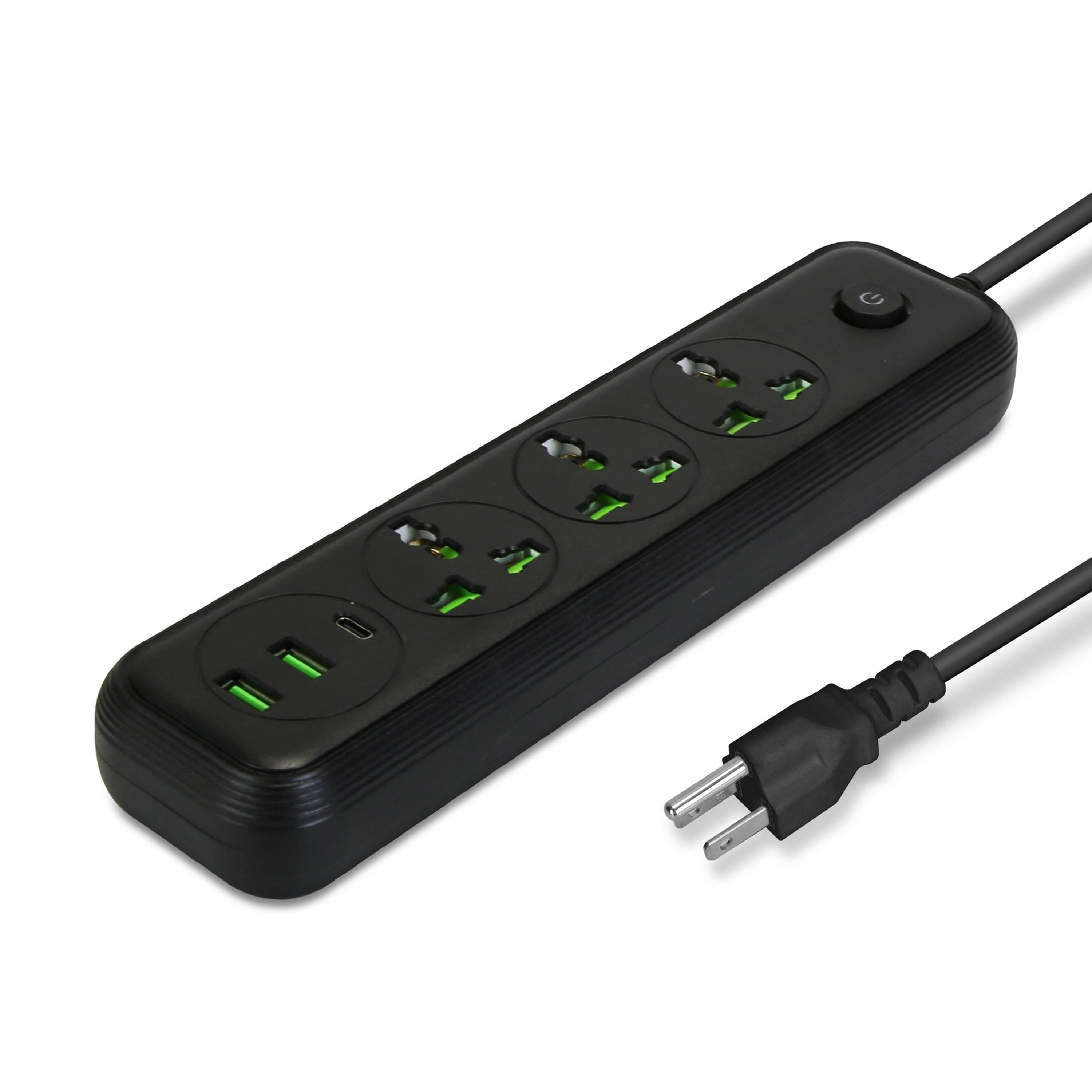 Power Strip with 5.9FT Extension Cord 3 AC Outlets and 4 USB A Ports 2 USB C Port 2500W Wall Mount Outlet Extender for Home Office Dorm Travel (Color: Black, size: 6-port)